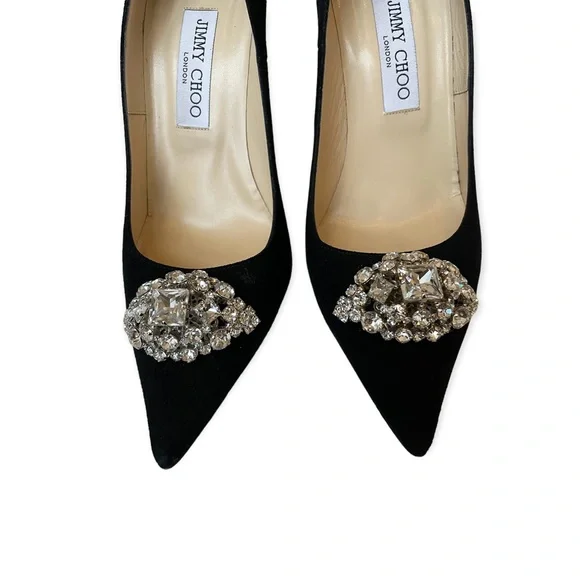 Jimmy Choo 100 Embellished Suede Pump Black - Picture 8 of 8